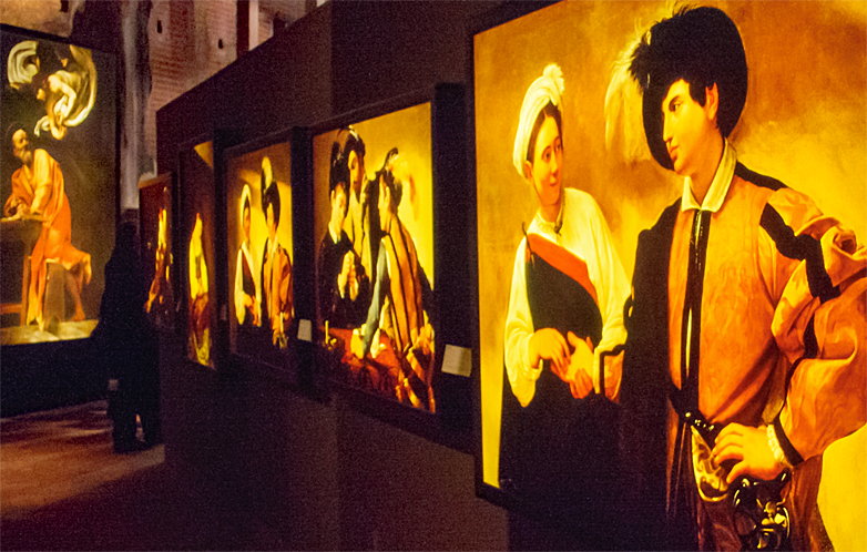 65 Werke von Caravaggio als Reproduktionen in Mailand Palazzo della Ragione 2010