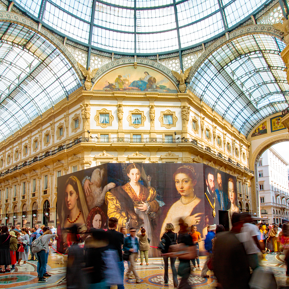 Installation der Modewoche in der Galleria Vittorio Emanuele II.