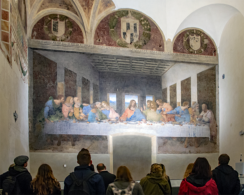 Das Wandbild Abendmahl von da Vinci im Refektorium Santa Maria delle Grazie